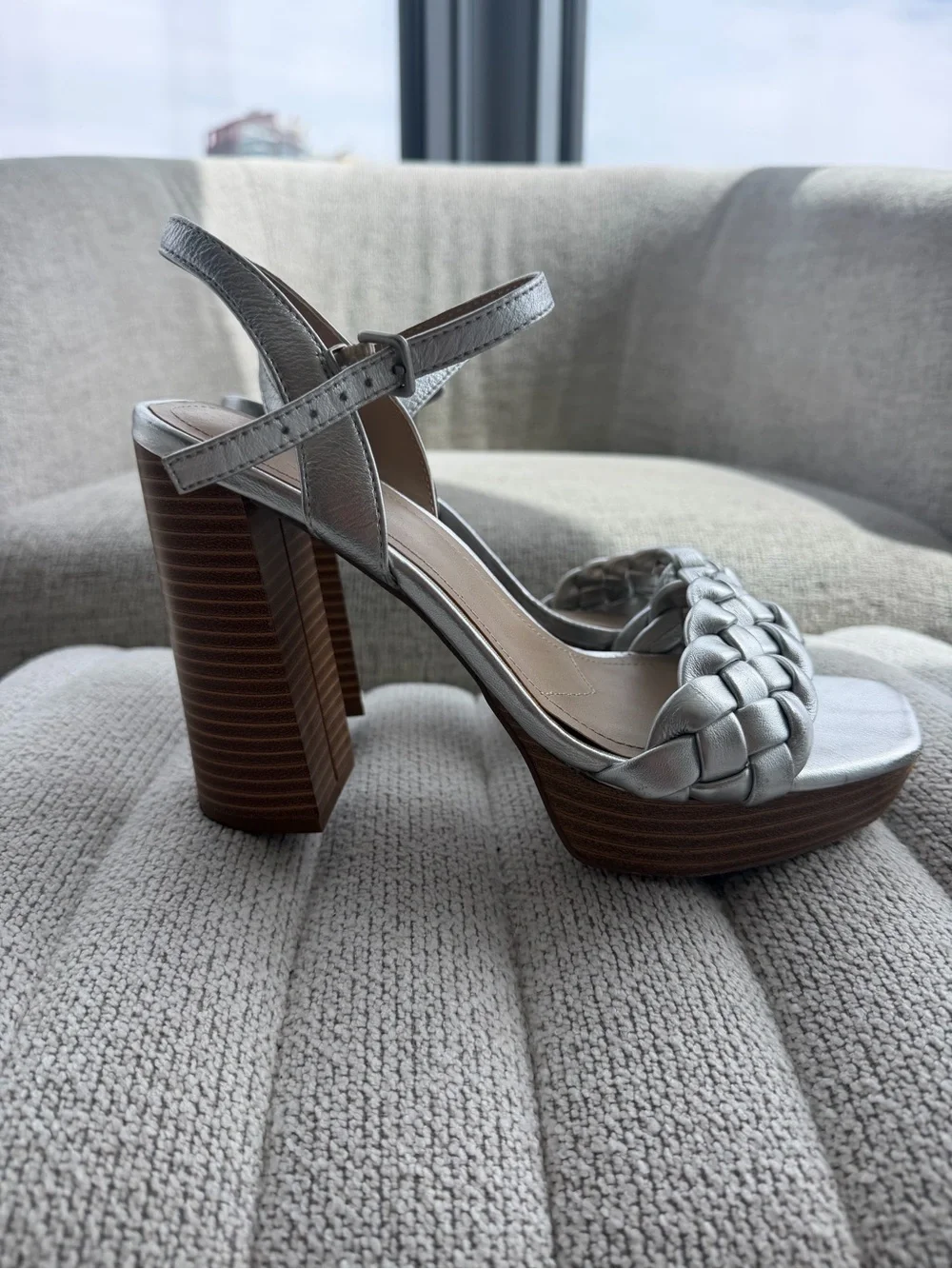 Silver Braided Platform Heel Sandals - Women